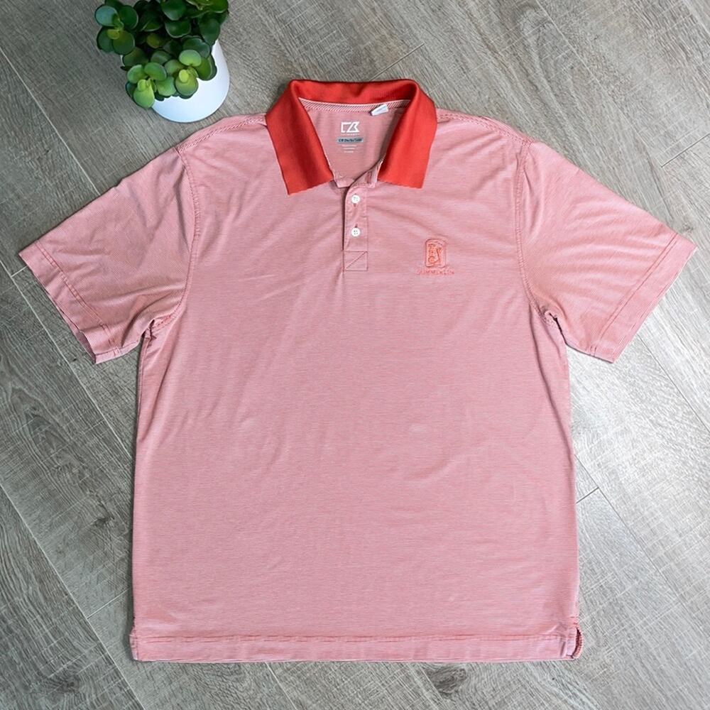 CUTTER & BUCK Dry Tec Luxe Tangerine White Stripes Short Sleeve Golf Polo Medium